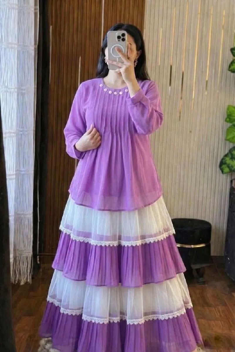 Exclusive Cherry Georgette Skirt & Top 2-Piece Combo Set