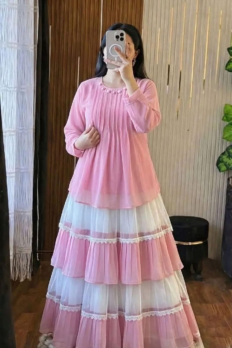 Exclusive Cherry Georgette Skirt & Top 2-Piece Combo Set 2