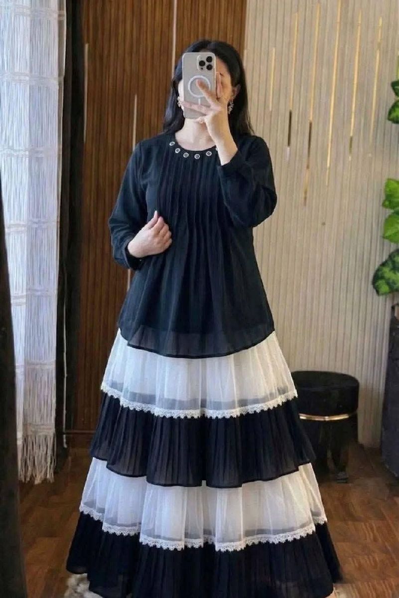 Exclusive Cherry Georgette Skirt & Top 2-Piece Combo Set