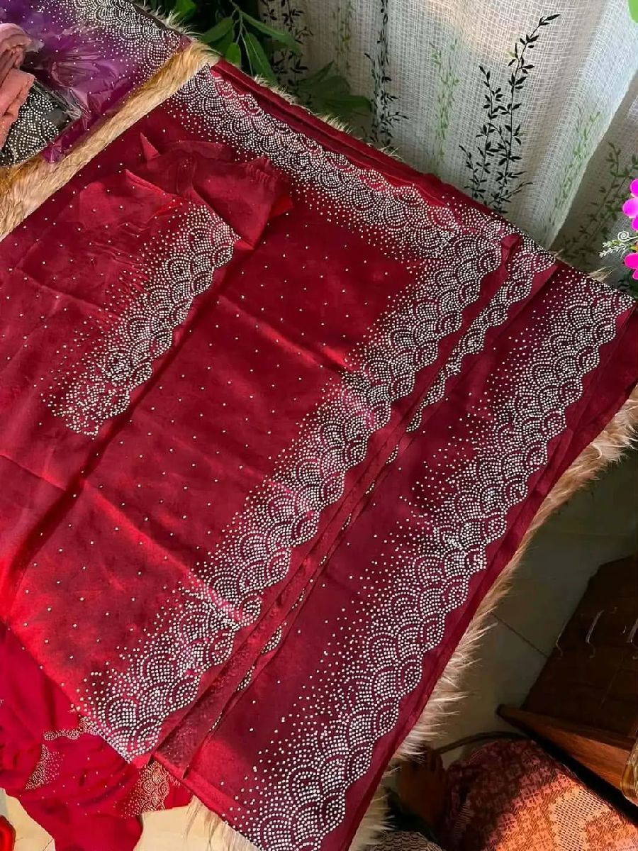 pure jorjet with stone work saree and blouse unstitched 3