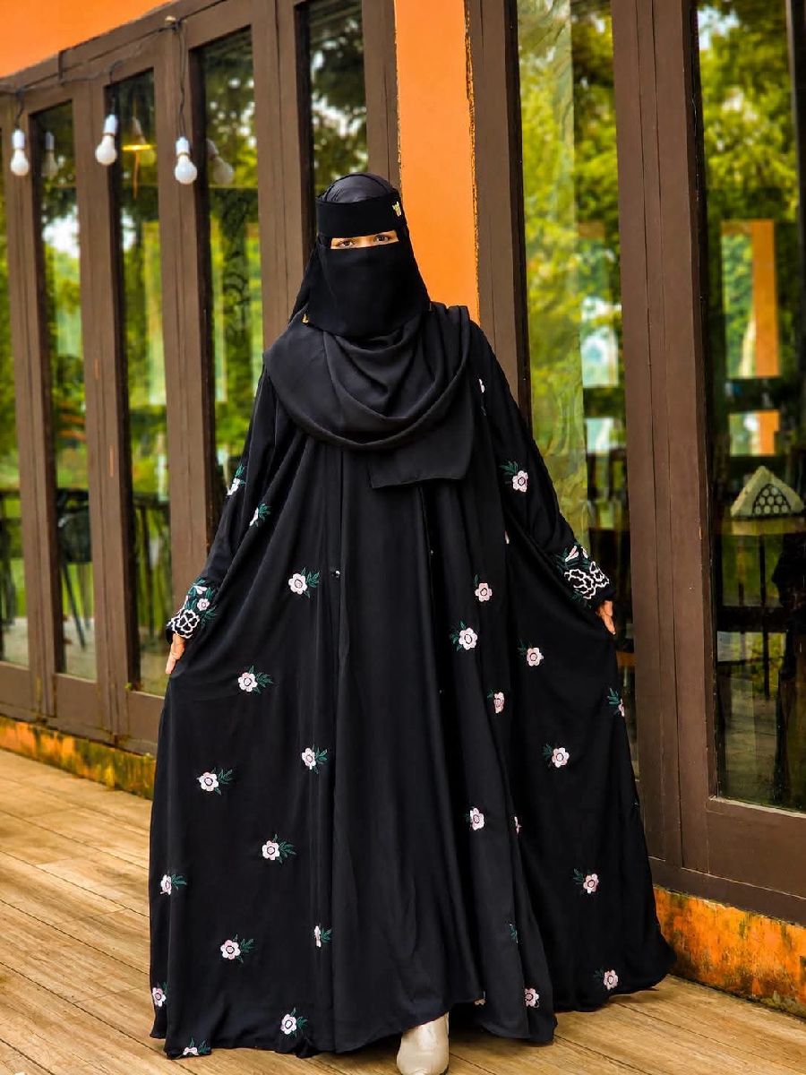 New Rose Floral Embroidered Original Dubai Cherry Koti Abaya Full Set 2