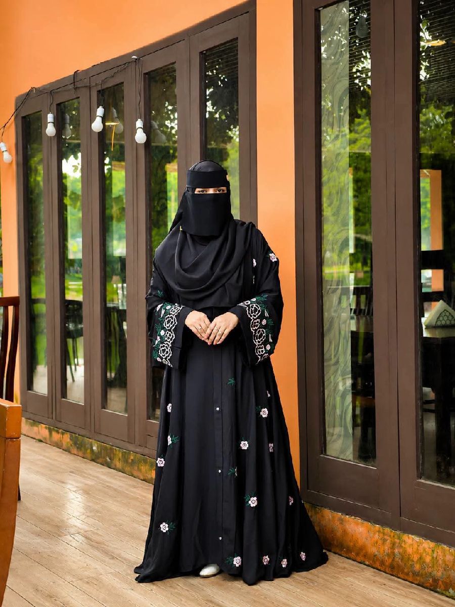 New Rose Floral Embroidered Original Dubai Cherry Koti Abaya Full Set