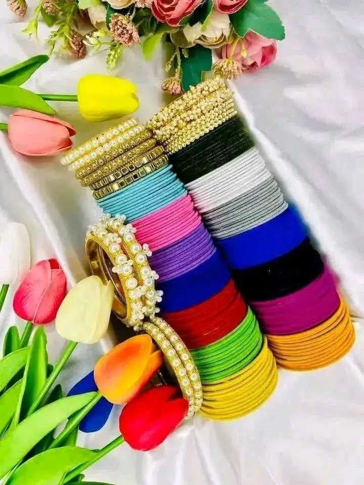 Exclusive 14-Color Velvet Bangles Mega Combo Set with Kundan, Pearl & Gajra Metal Bangles