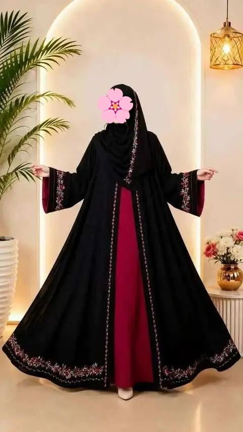 দুবাই চেরী এমব্রয়ডারি ওয়ার্ক এটাচ কটি বোরকা 3