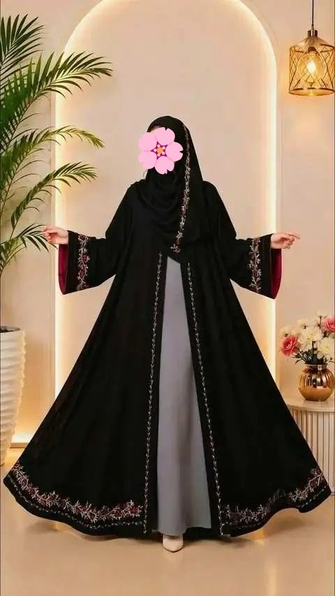 দুবাই চেরী এমব্রয়ডারি ওয়ার্ক এটাচ কটি বোরকা 2