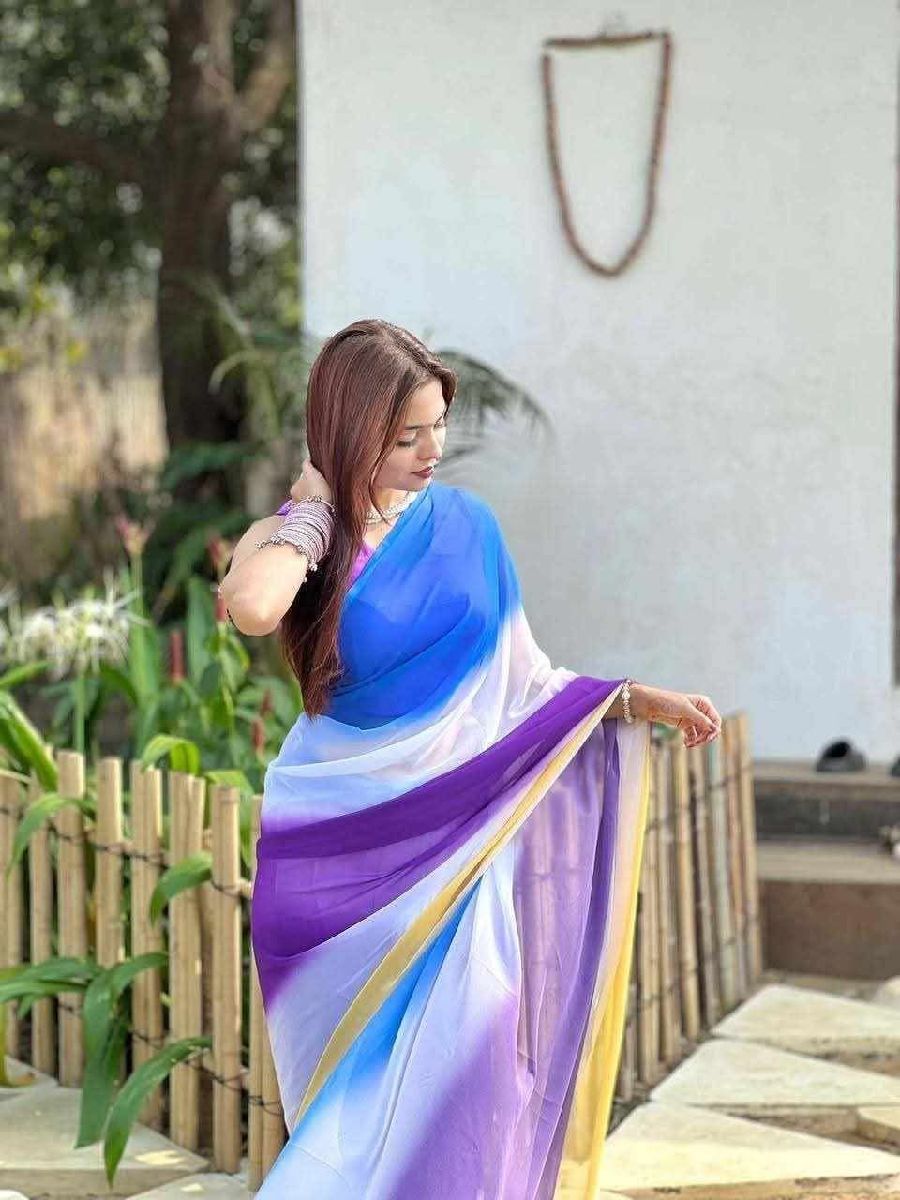 Premium Georgette Digital Printed Rainbow Saree (রংধনু শাড়ি) 3