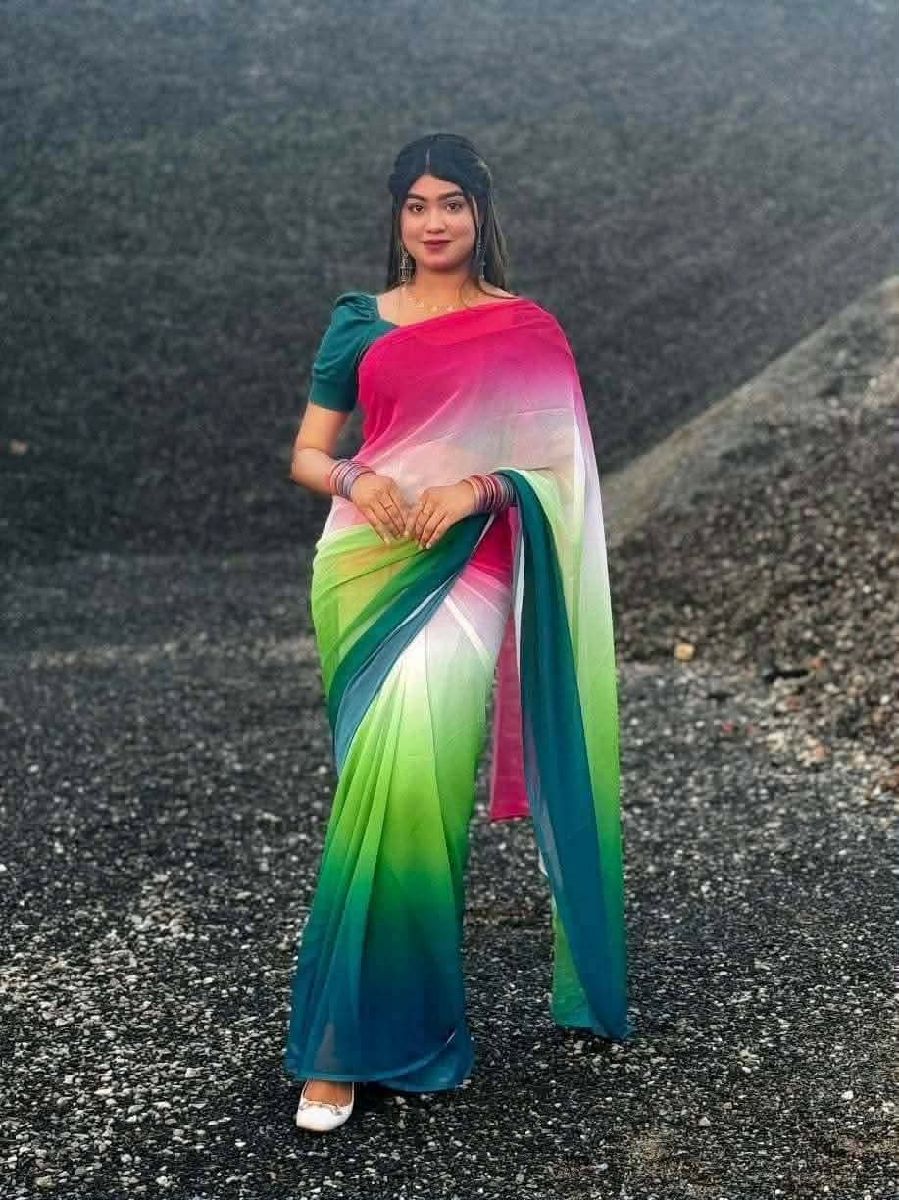 Premium Georgette Digital Printed Rainbow Saree (রংধনু শাড়ি) 2