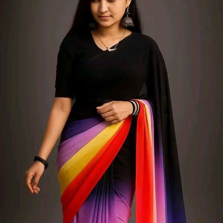 Premium Georgette Digital Printed Rainbow Saree (রংধনু শাড়ি) 3