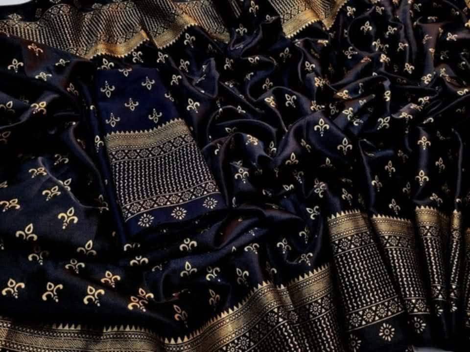 Japanese Soft Silk Saree with Golden Screen Print Work