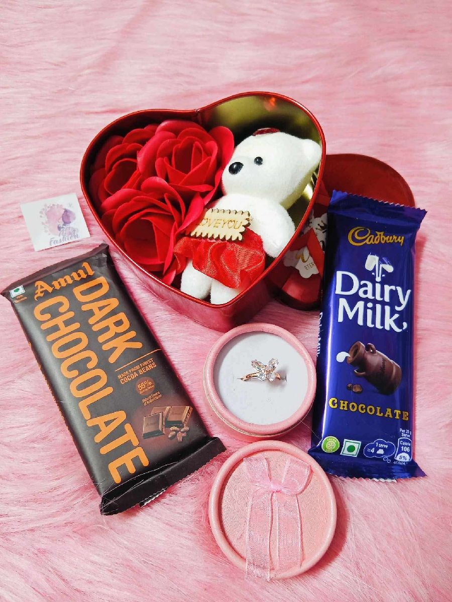 ​Heart Metal Box with Chocolate & Ring Gift Combo Package (রোমান্টিক চকোলেট ও হার্ট বক্স গিফট কম্বো) 2