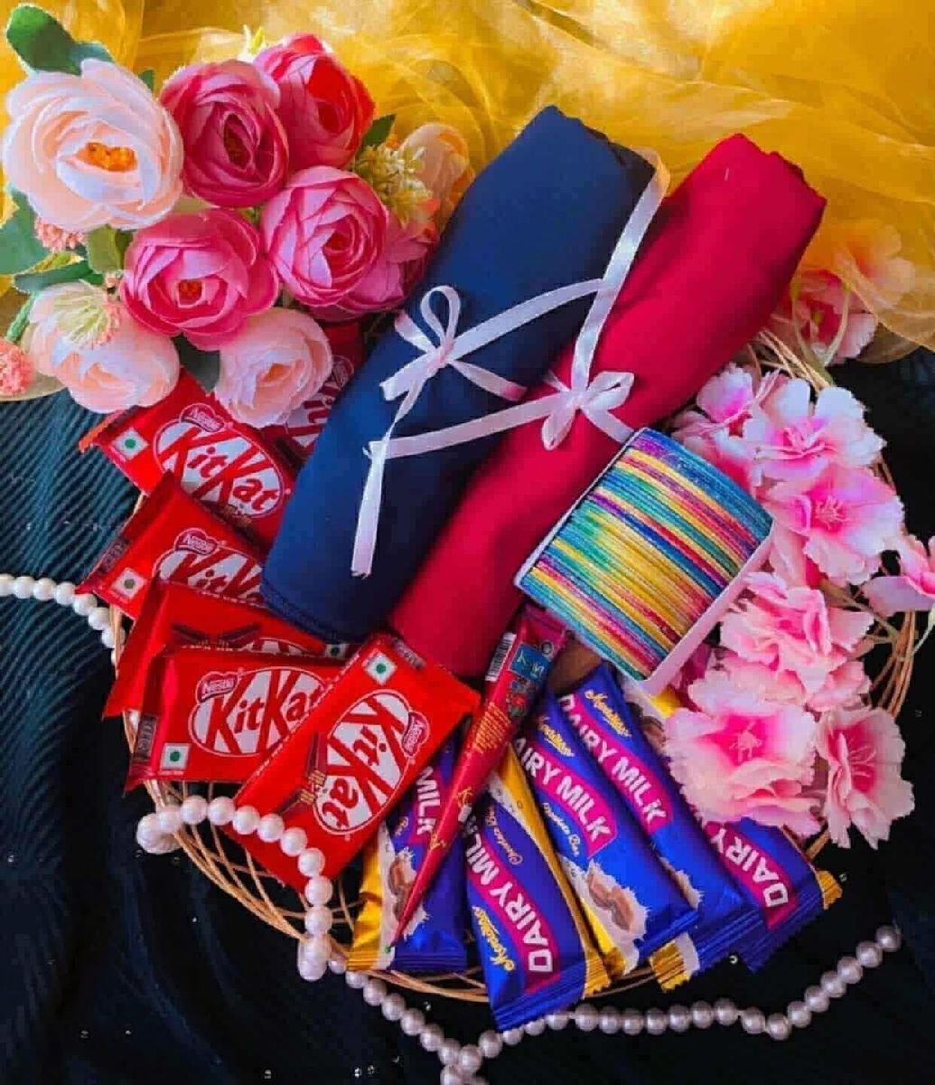 Elegant Hijab, Multi-Color Bangles & Chocolate Floral Gift Tray Combo (এলিগেন্ট হিজাব, মাল্টিকালার চুড়ি ও চকোলেট গিফট ট্রে কম্বো