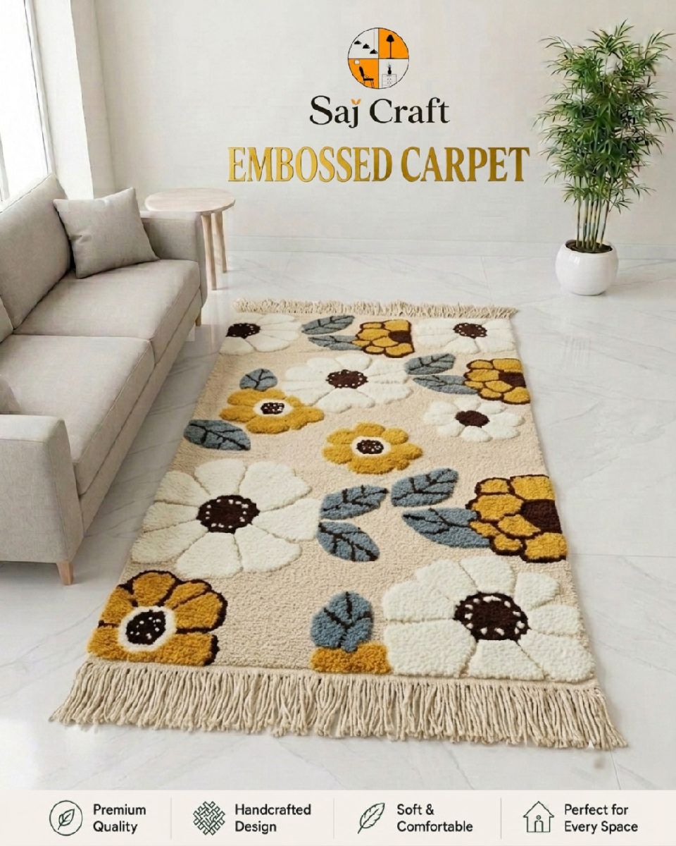 Saj Craft Handmade Wool & Embossed Carpet – Premium Floral Design