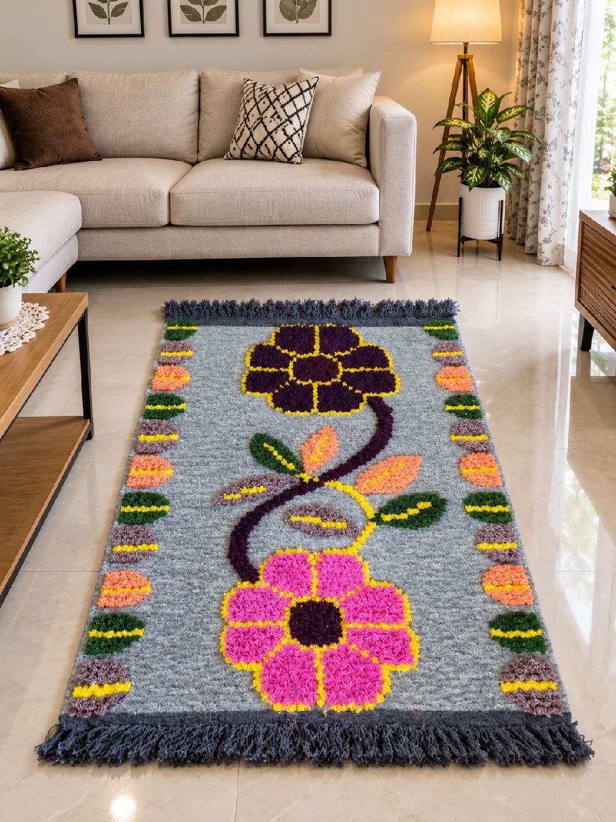 Saj Craft Handmade Wool & Embossed Carpet – Premium Floral Design