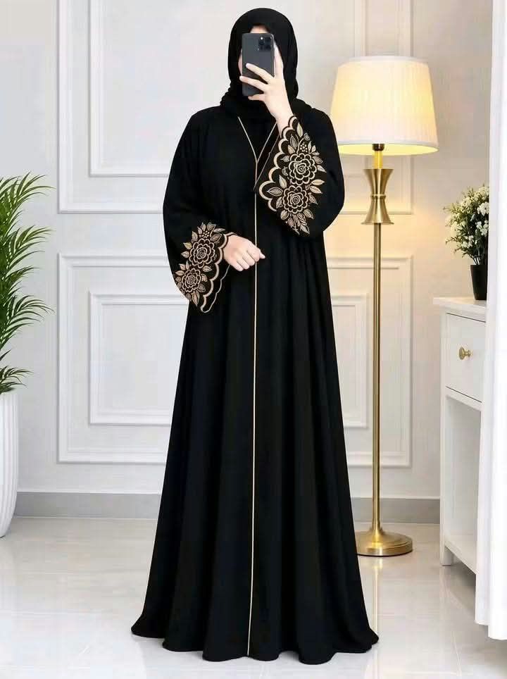 ​Premium Dubai Cherry Fabric Black Abaya/Borqa with Gorgeous Sleeve Embroidery Work