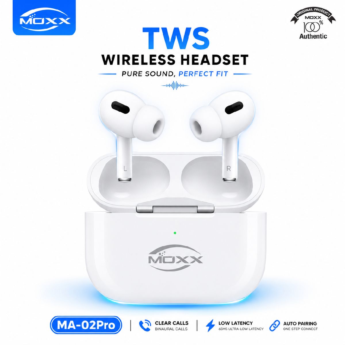 MOXX MA-02 Pro True Wireless Earbuds – Bluetooth 5.2 TWS Earphones with Smart Touch Control, Auto-Pairing & 360mAh Charging Case