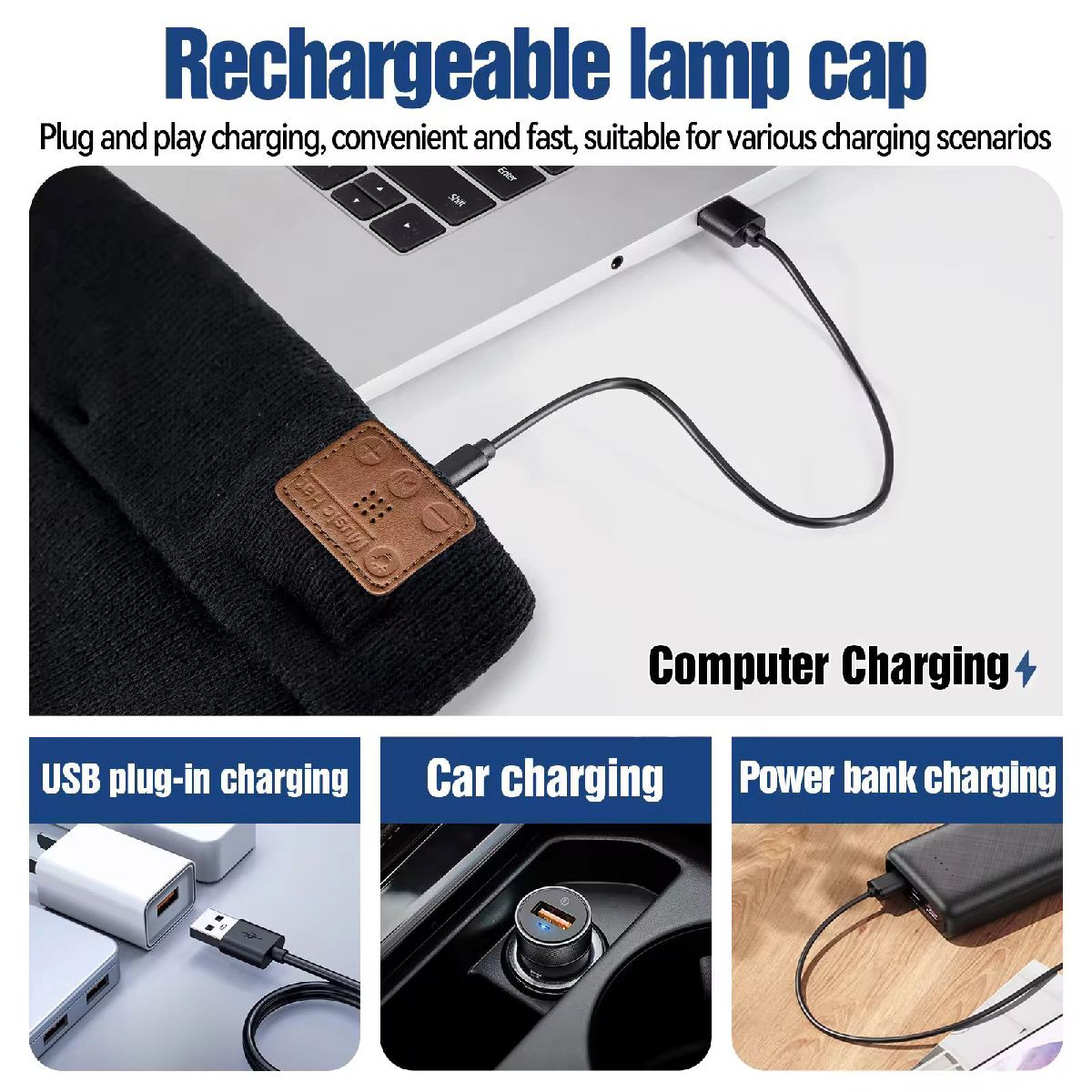 M1-BTD3 Rechargeable LED Light Beanie Hat – 1200lm Super Bright Headlamp Cap with Bluetooth 5.4 Wireless Music Headset & 3 Lighting Modes 3