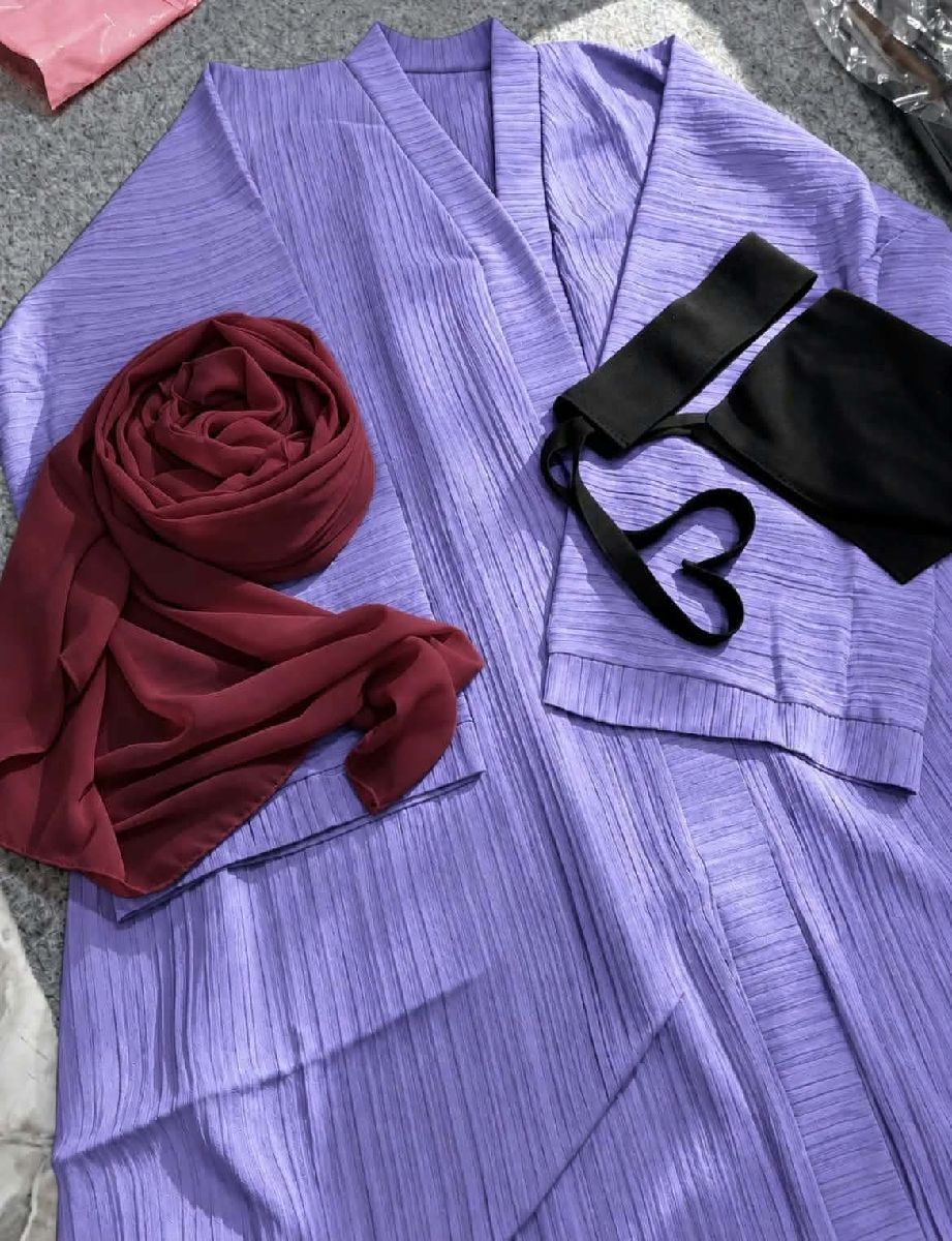 Premium Popcorn Fabric Abaya/Burqa Combo Set with Georgette Hijab & Dubai Cherry Niqab 2