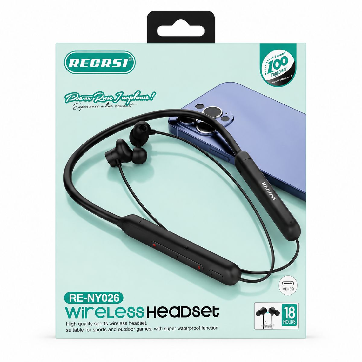 Recrsi RE-NY026 Wireless Bluetooth Neckband Headset – Super Waterproof Sports Earphones with 18 Hours Playtime, Mic, EQ & Magnetic Earbuds 3