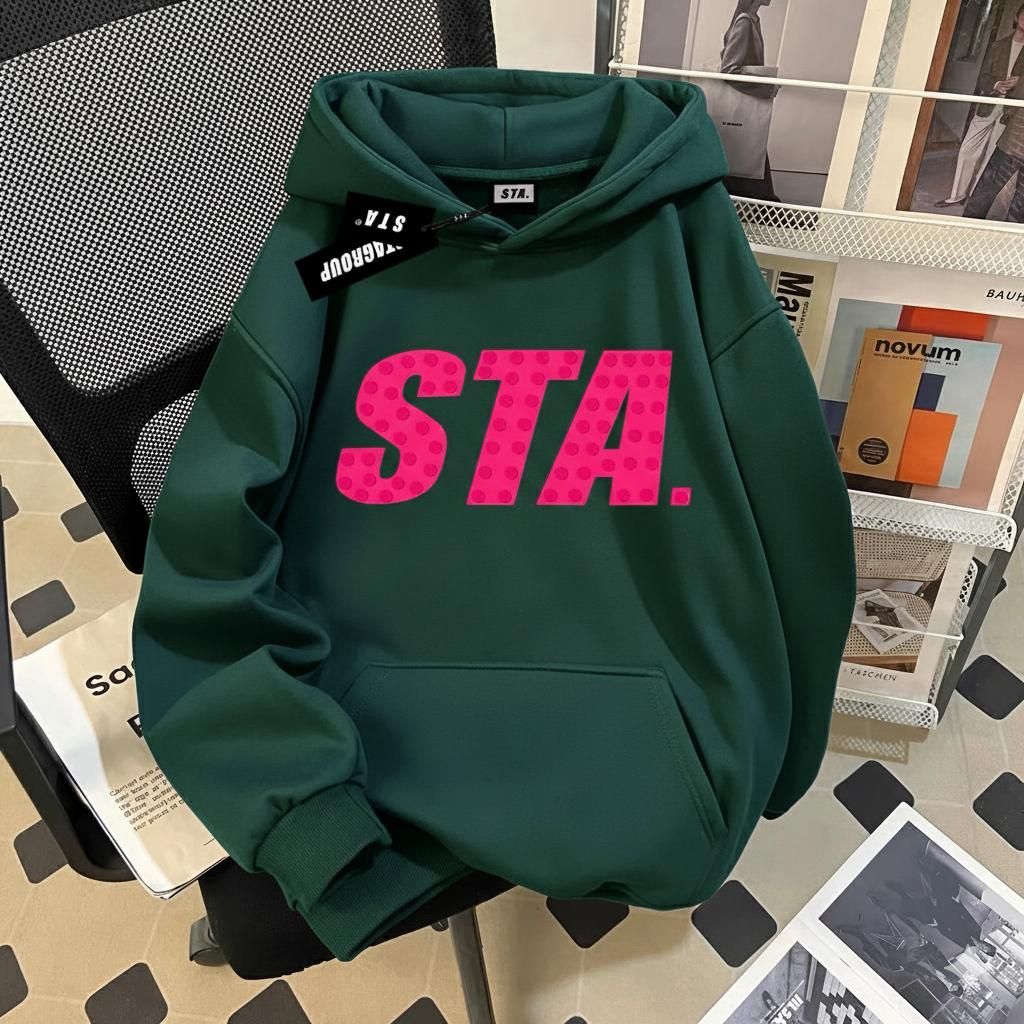 Stylish Solid Printed Cotton Hoodie 3