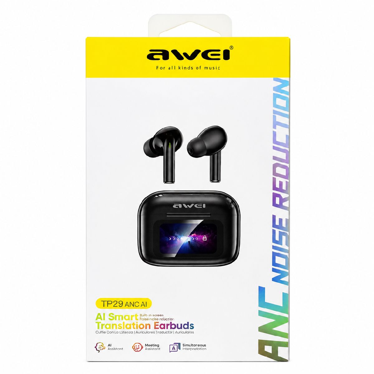Awei TP29ANC AI Translation & ANC Wireless Earbuds – Bluetooth 6.0 Real-Time Translator Earphones with 147 Languages, 10mm Driver & LCD Touch Screen 2