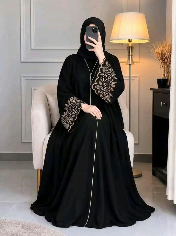​Premium Dubai Cherry Fabric Black Abaya/Borqa with Gorgeous Sleeve Embroidery Work 2