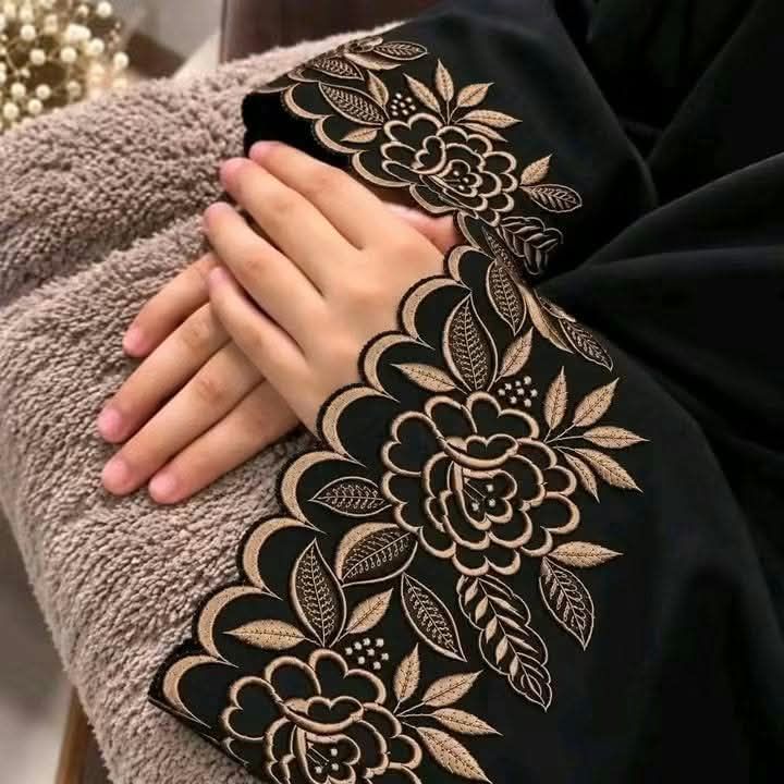 ​Premium Dubai Cherry Fabric Black Abaya/Borqa with Gorgeous Sleeve Embroidery Work 3