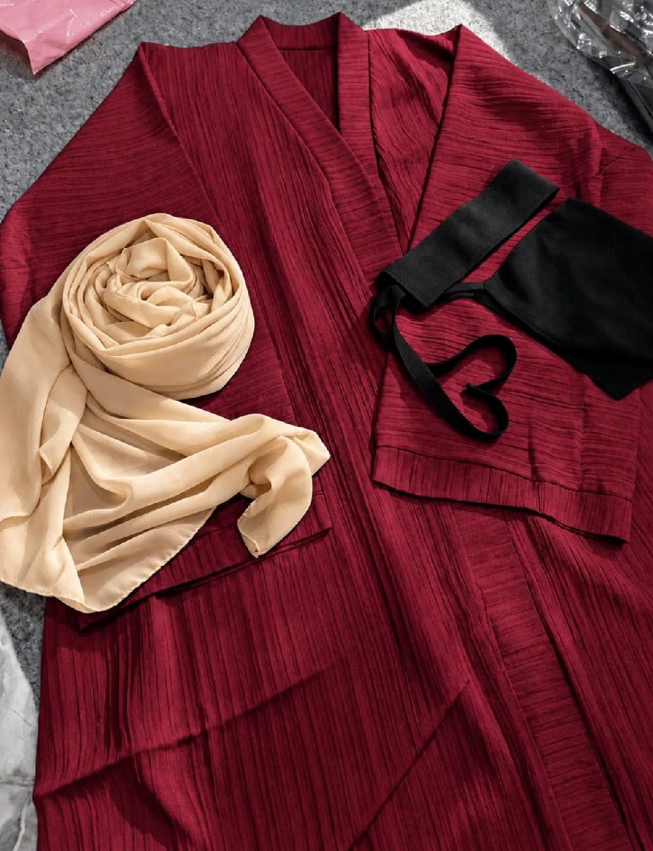 Premium Popcorn Fabric Abaya/Burqa Combo Set with Georgette Hijab & Dubai Cherry Niqab