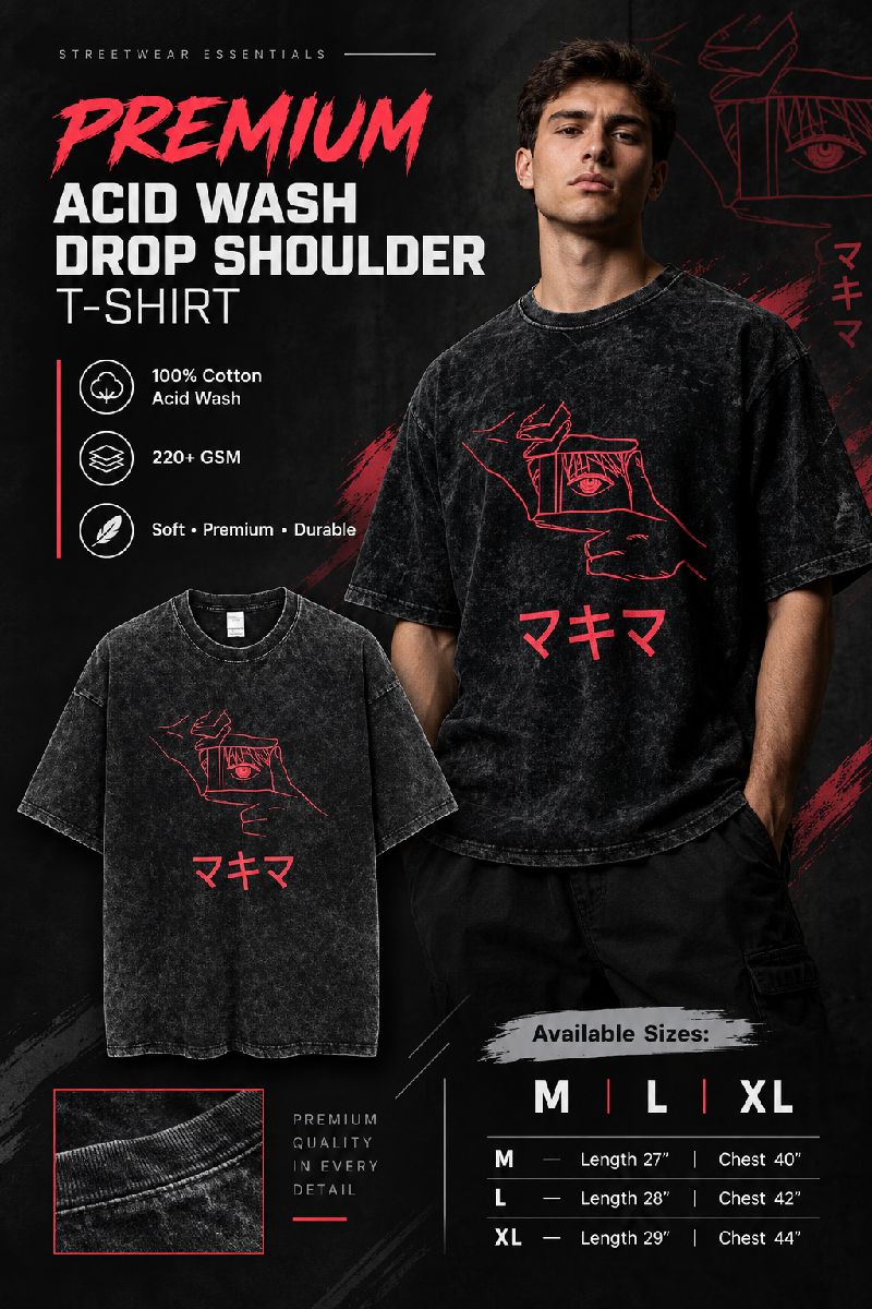 Printed Acid Wash Drop Shoulder T-Shirt