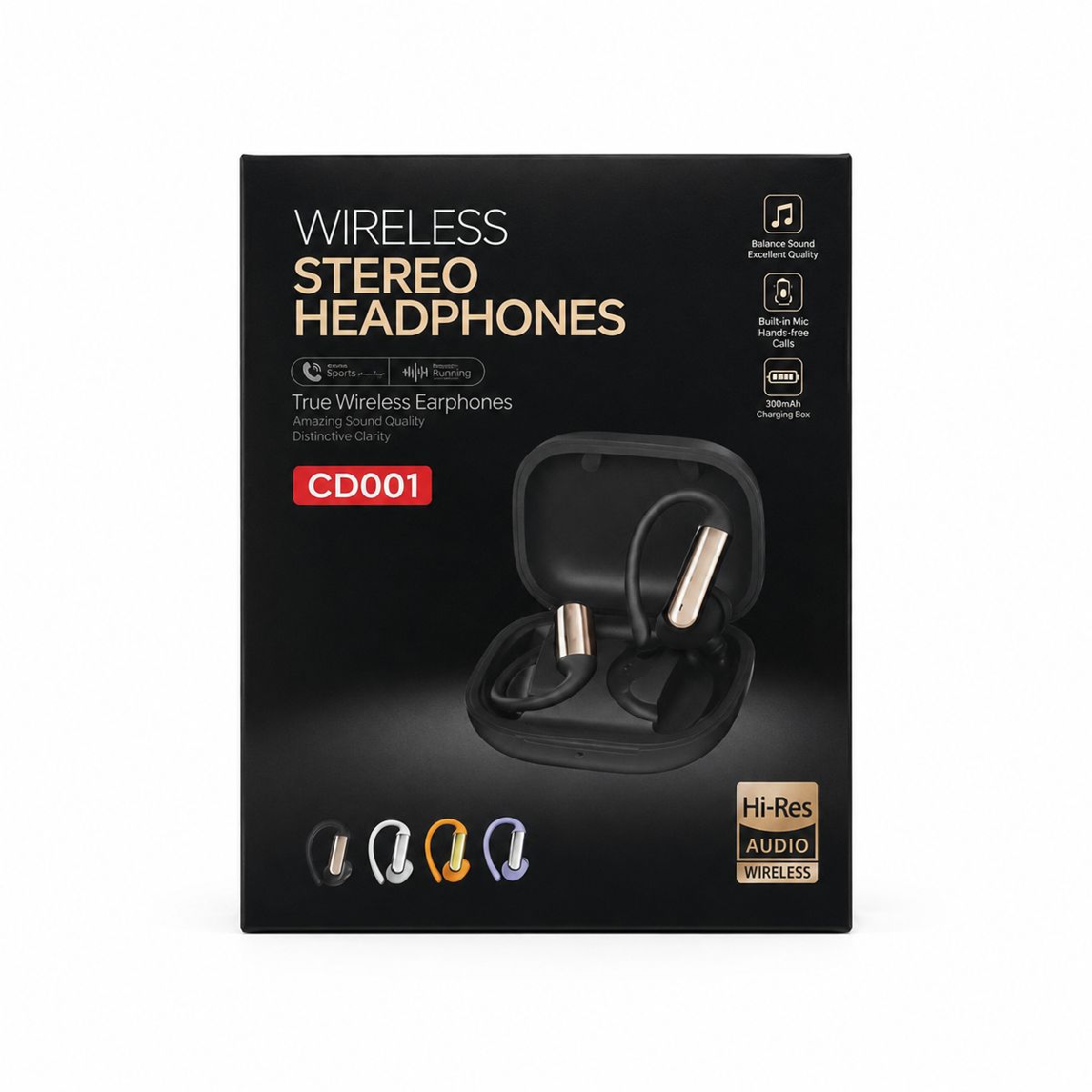 CD001 Open Ear True Wireless Earbuds – Hi-Res Audio Sports Ear-Hook Headphones with ANC Noise Cancelling, Type-C Fast Charging & Long Battery 3