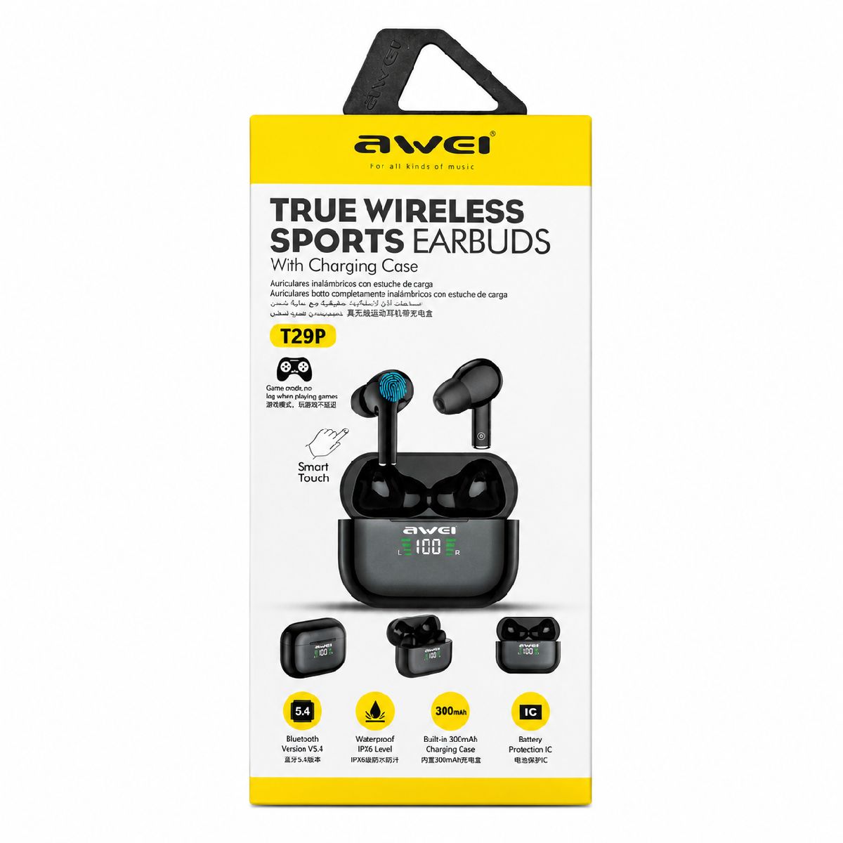 Awei T29P ANC Gaming True Wireless Earbuds – Bluetooth 6.0 Low Latency Earphones with Active Noise Cancellation, LED Charging Display & IPX6 Waterproof 3
