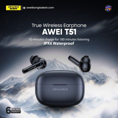 Awei T51 True Wireless Earbuds – Bluetooth 5.4 TWS with 10mm Drivers, ENC Noise Cancelling Mic, IPX6 Waterproof & 300mAh Case 3