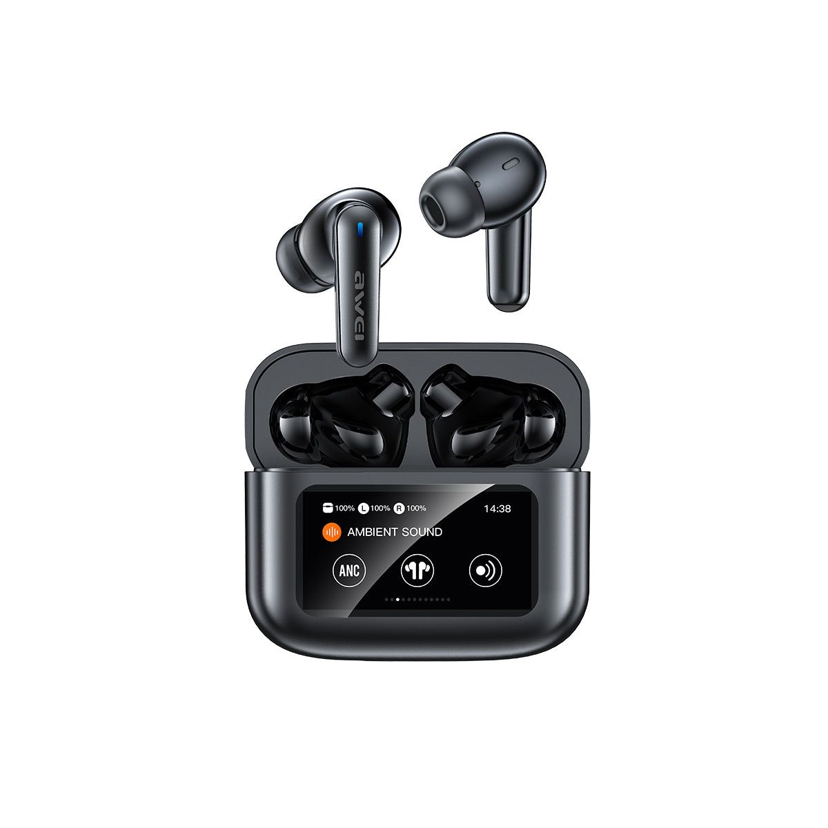 Awei T56 ANC True Wireless Earbuds – Smart LED Touch Screen Charging Case, Bluetooth 5.4, -35dB Active Noise Cancellation & IPX6 Waterproof 3