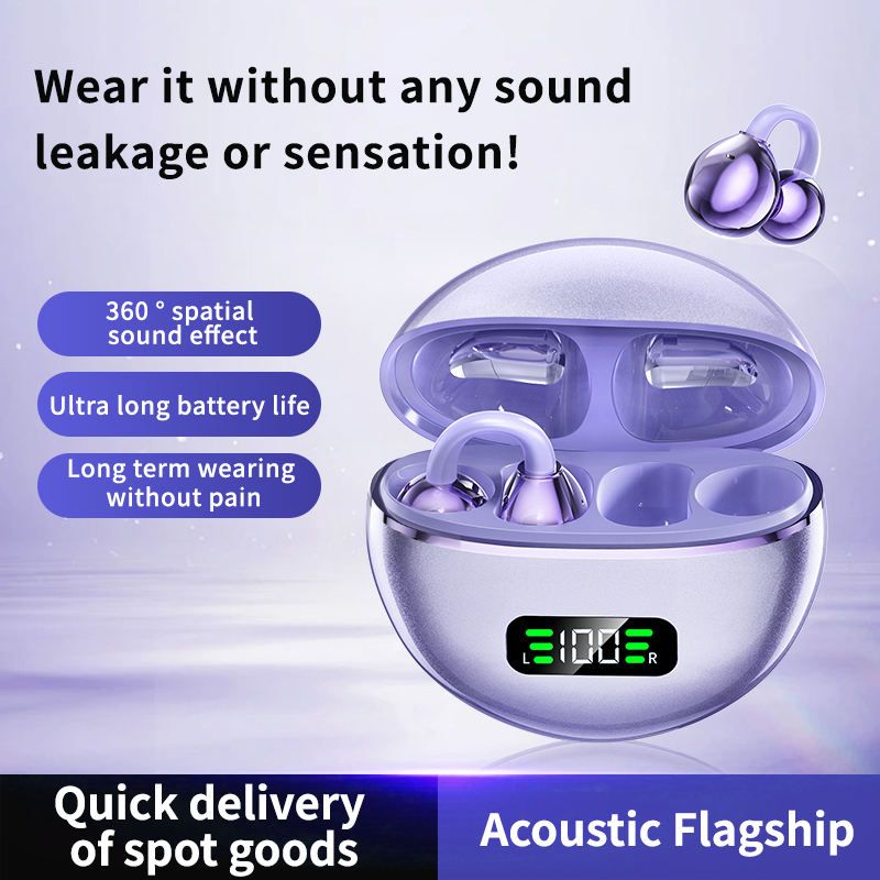 Q71 True Wireless Open-Ear / Ear Clip Earbuds – Digital LED Display, HD Stereo Sound, Noise Reduction Call Feature, 30mAh Earbud & 180mAh Charging Case for Sports & Daily Use 3