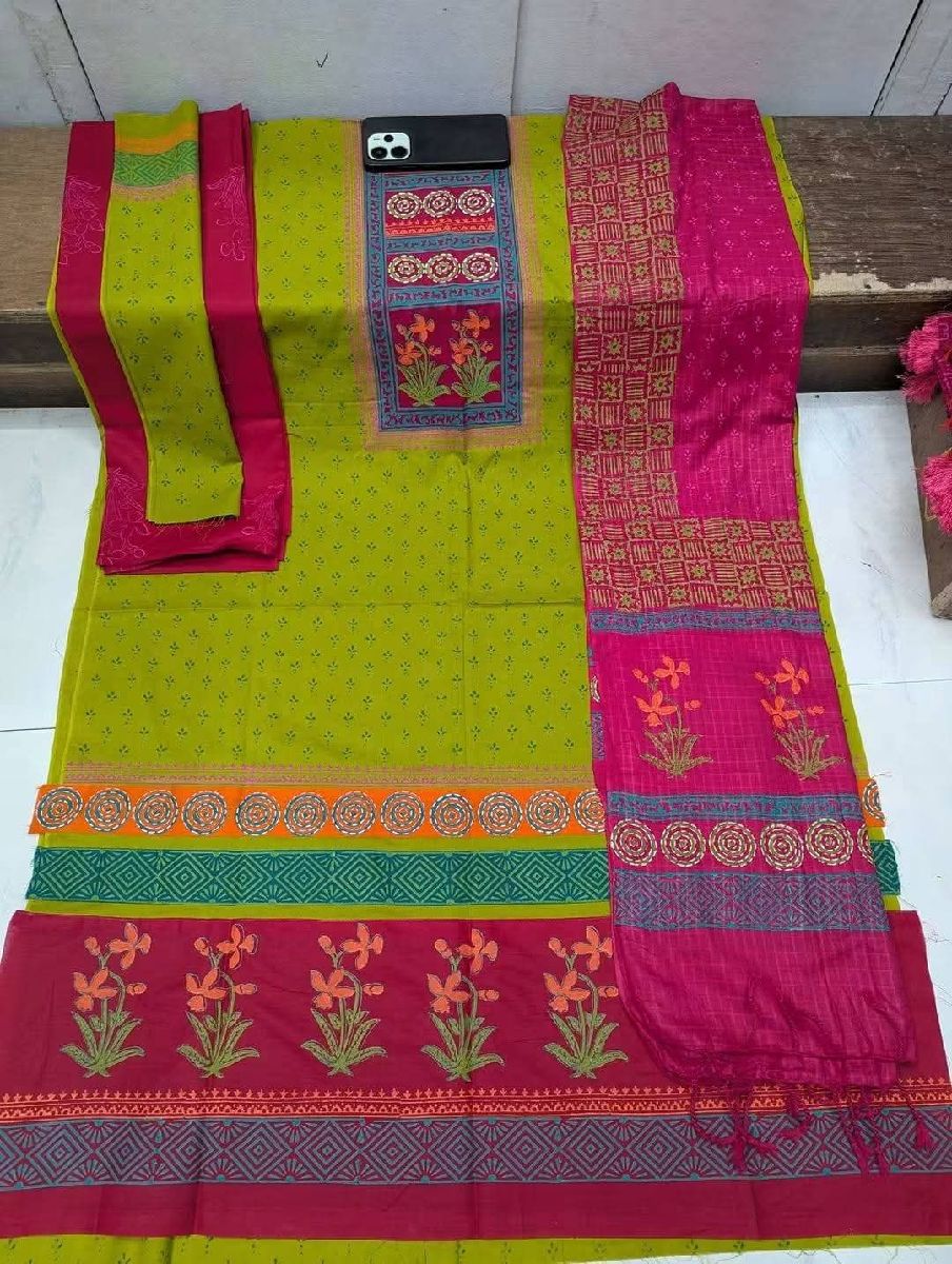 হ্যান্ড ব্লক প্রিন্ট সুতির থ্রি-পিস 3