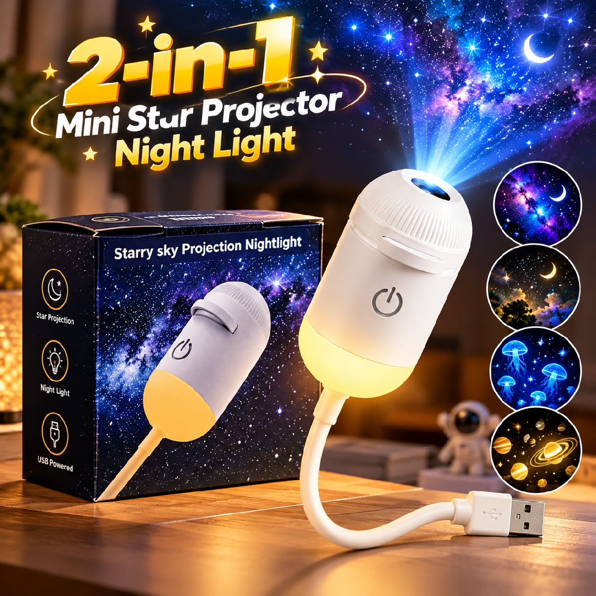 2-in-1 Mini Star Projector Night Light।