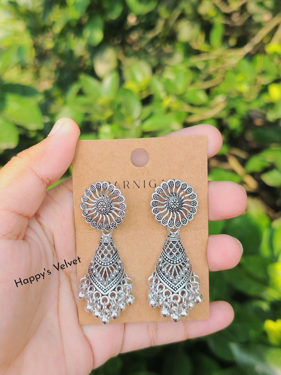 Premium Oxidized Silver Jhumka Earrings Combo (4 Pairs Set)
