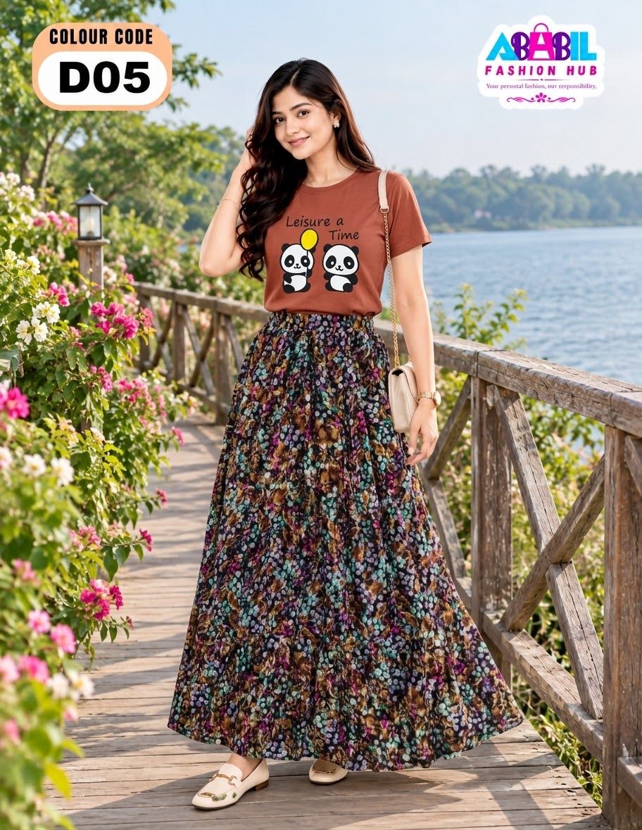 Stylish Fine cotton t-shirt & China linen Skirt for women 2