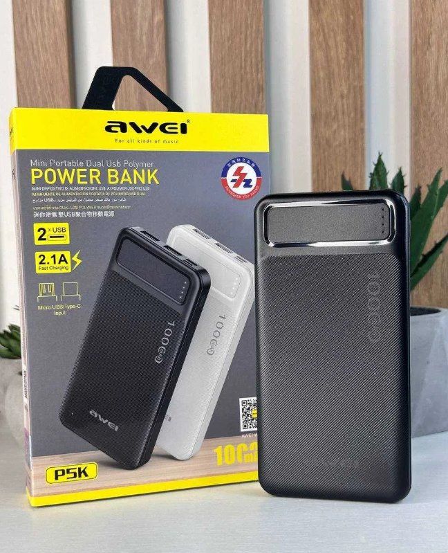 AWEI P5K 10000mAh Power Bank – Dual USB Portable Charger