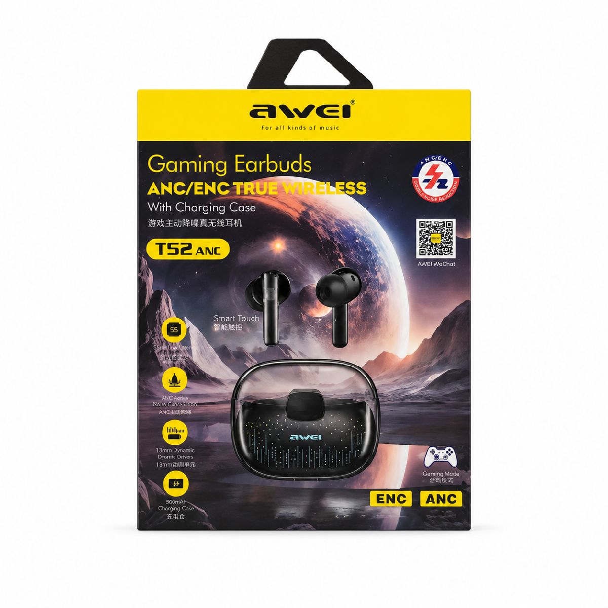 Awei T52 ANC True Wireless Earbuds – Bluetooth 5.3 TWS with -30dB Active Noise Cancellation, RGB Breathing Light, IPX6 Waterproof & 24H Battery 3