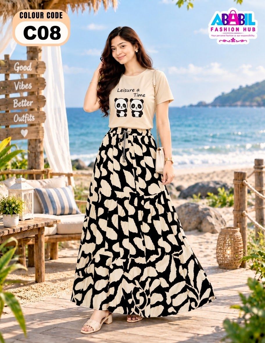 Stylish Fine cotton t-shirt & China linen Skirt for women 3