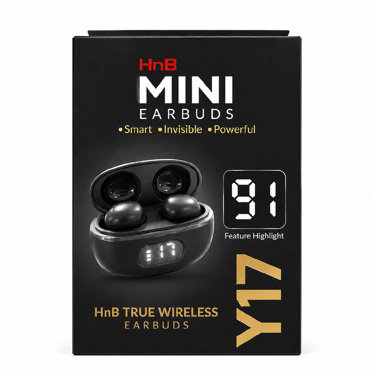 HnB Y17 Mini True Wireless Earbuds – Ultra-Compact In-Ear TWS with Matte Black Finish, Digital LED Battery Display & 20H Playtime 3