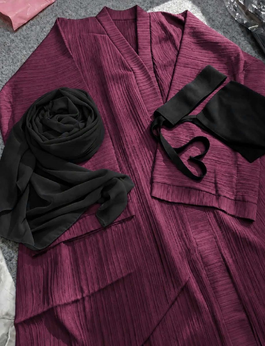 Premium Popcorn Fabric Abaya/Burqa Combo Set with Georgette Hijab & Dubai Cherry Niqab 2