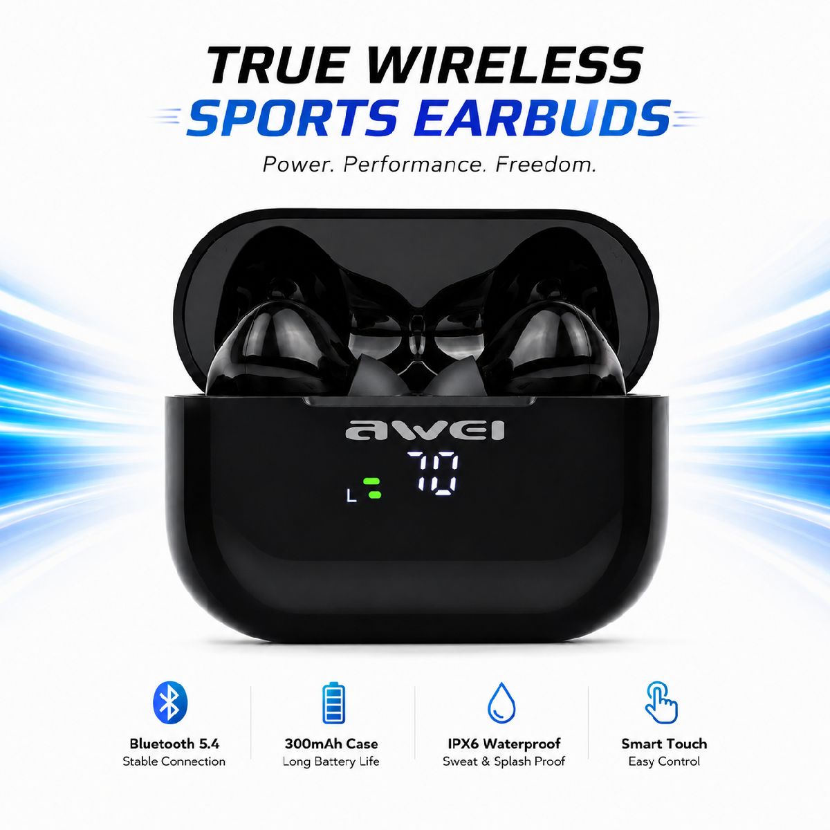 Awei T29P ANC Gaming True Wireless Earbuds – Bluetooth 6.0 Low Latency Earphones with Active Noise Cancellation, LED Charging Display & IPX6 Waterproof