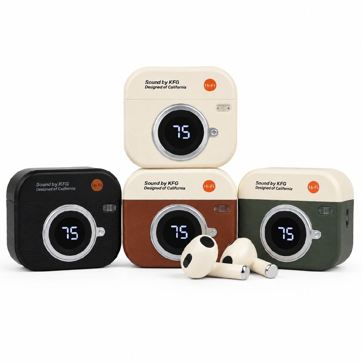 Q86 Retro Camera Design True Wireless Earbuds – Bluetooth 5.4 TWS with Leather Texture, Digital LED Display, Low Latency Gaming & ENC Noise Reduction 2