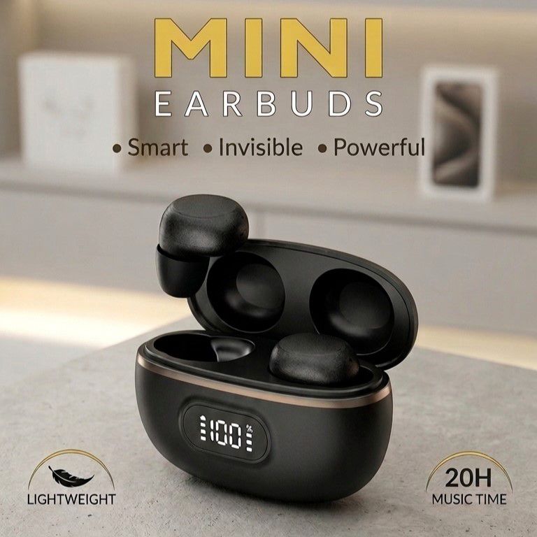 HnB Y17 Mini True Wireless Earbuds – Ultra-Compact In-Ear TWS with Matte Black Finish, Digital LED Battery Display & 20H Playtime 2
