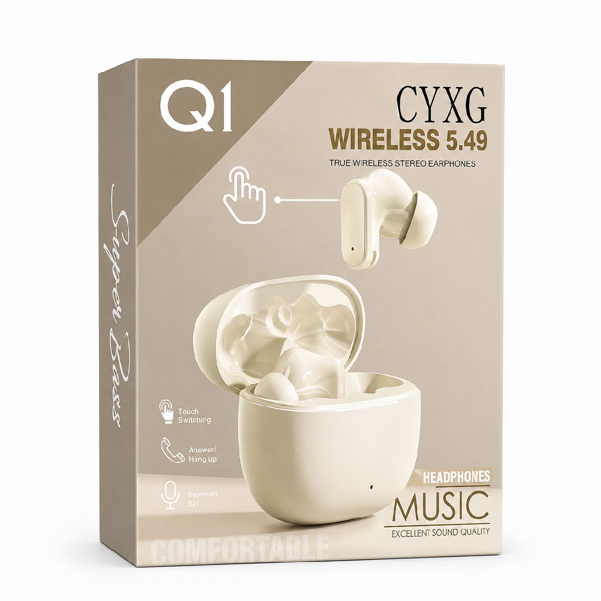 CYXG Q1 True Wireless Stereo Earbuds – TWS with Super Deep Bass, ENC Noise Cancelling Mic, Smart Touch Control & Lightweight Comfort Fit 3
