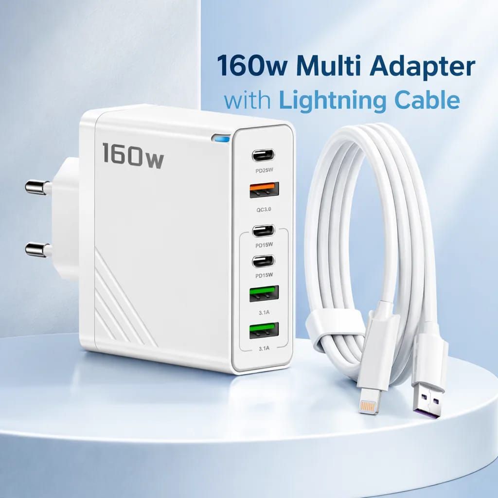 160W Super Fast Multi-Port GaN Charger with 6-in-1 Power Delivery