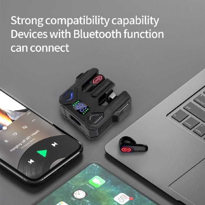 Mecha Design Gaming True Wireless Earbuds – Futuristic TWS with Low Latency Mode, Digital LED Battery Display & Rich Bass 3
