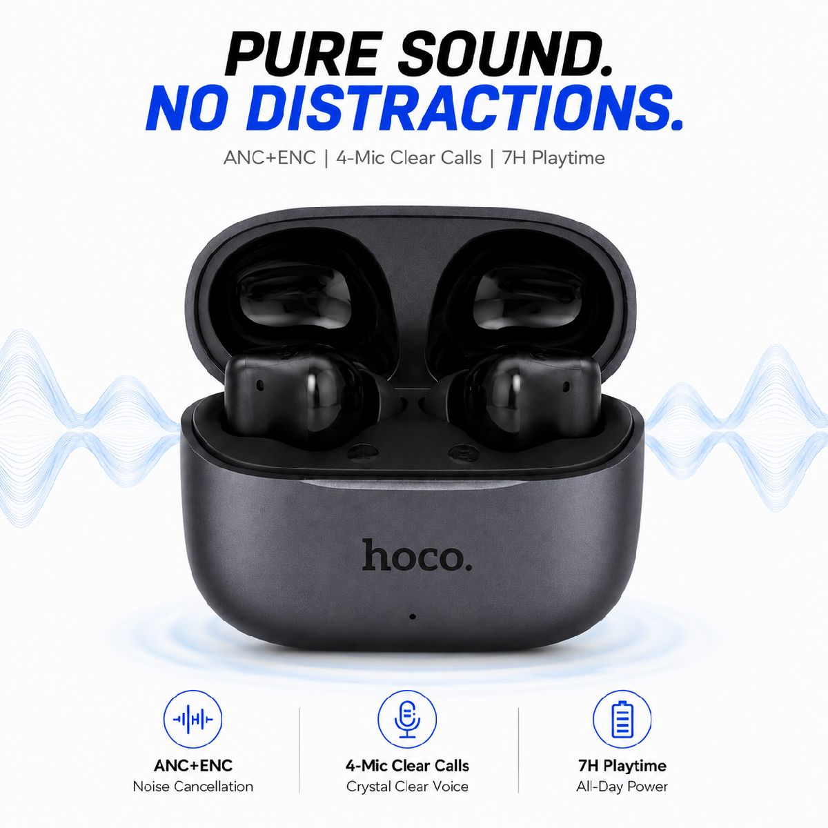 Hoco. EQ27 Fun AI Translation True Wireless Earbuds – Bluetooth 5.4 ANC & ENC Noise Cancelling Earphones with 134+ Languages Real-Time Translation & 28H Battery