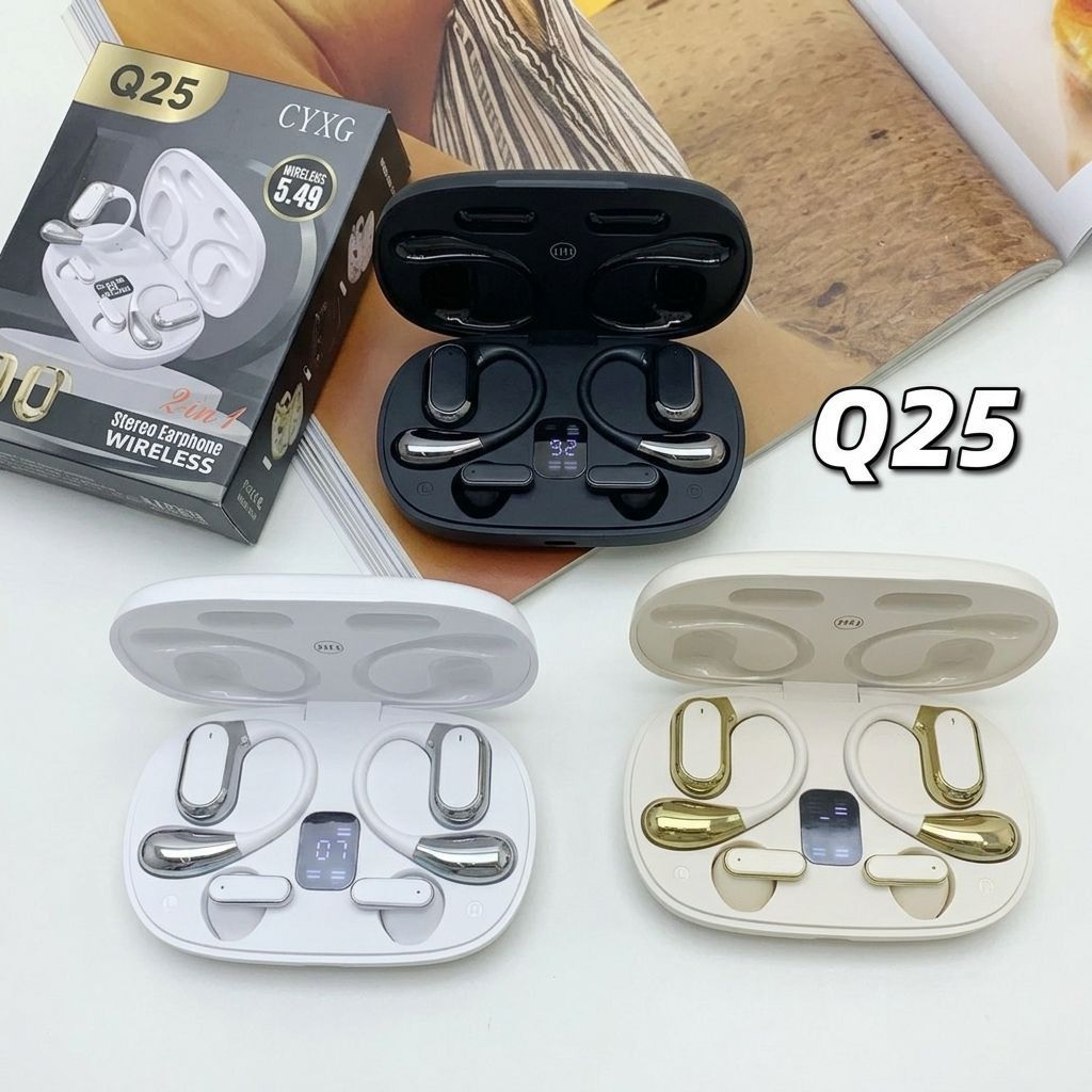 Q25 2-in-1 Couple Soft Ear Hooks TWS Wireless Earbuds – LED Digital Display 3